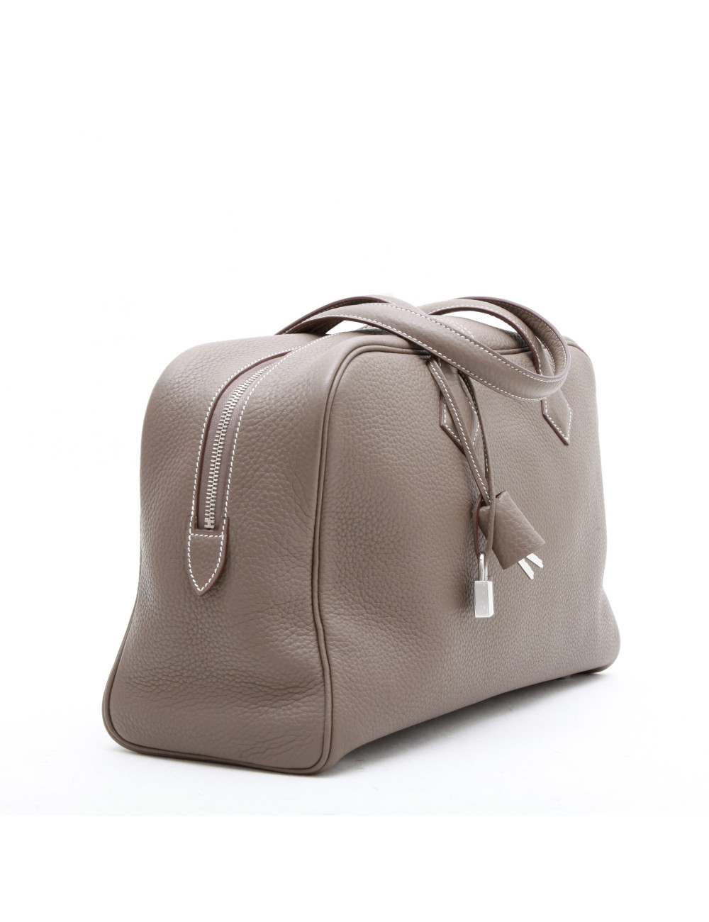 HERMES Victoria bag in étoupe clemence taurillon leather