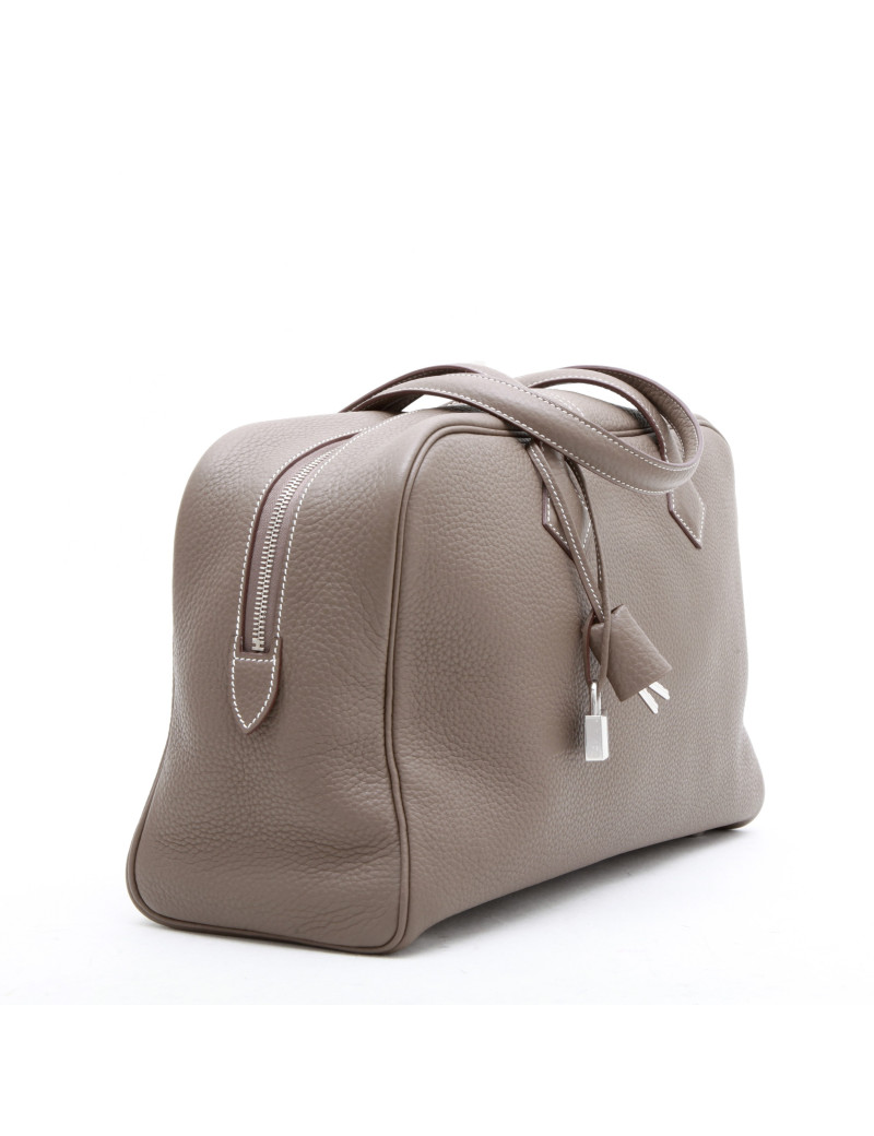 HERMES Victoria bag in étoupe clemence taurillon leather