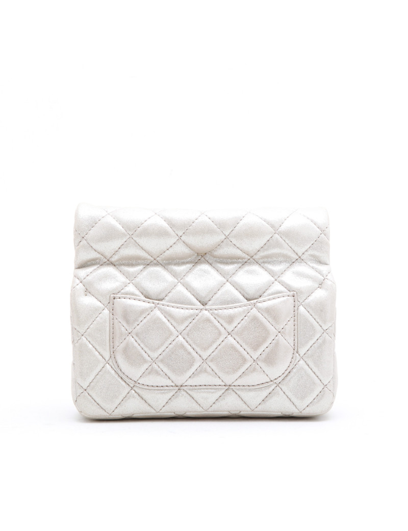 CHANEL evening clutch in silver lamé leather