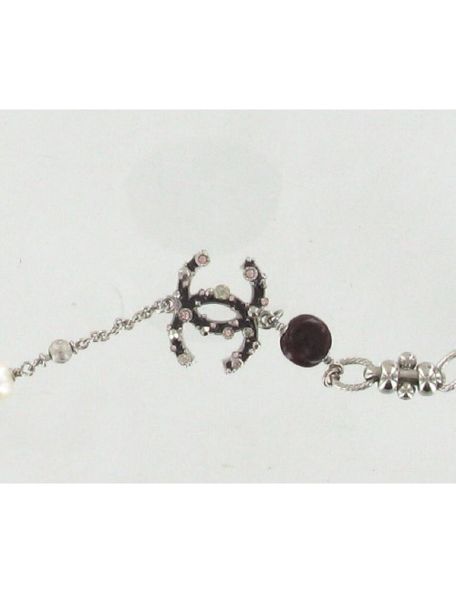 Sautoir CHANEL perles couleur cerise et cc strass