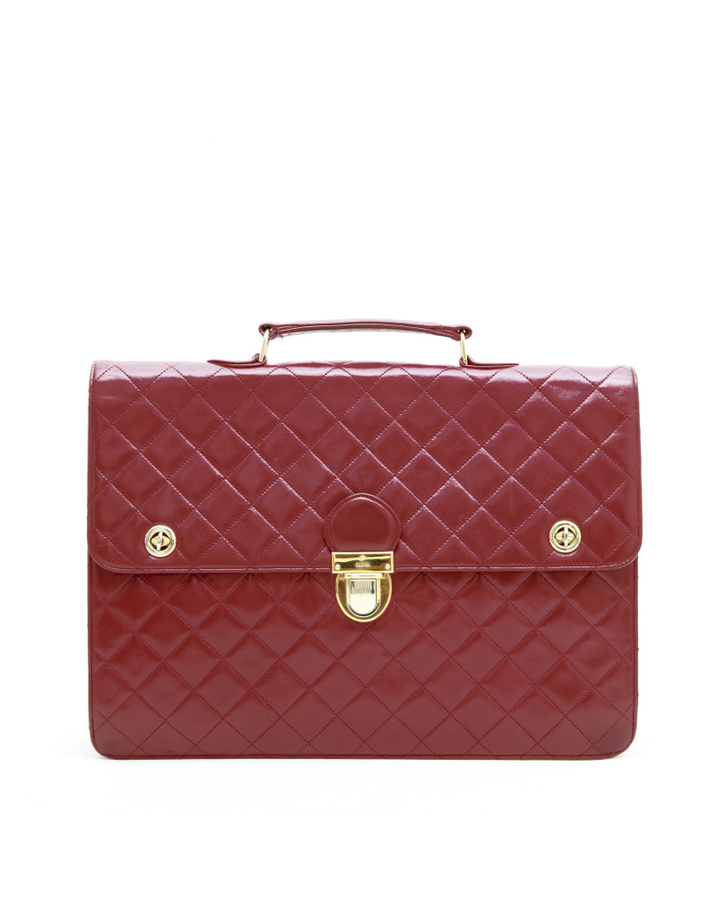 Cartable CHANEL cuir box rouge Vintage