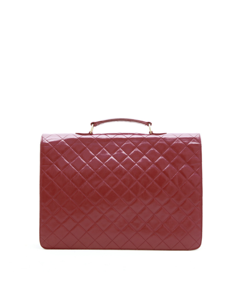 Cartable CHANEL cuir box rouge Vintage