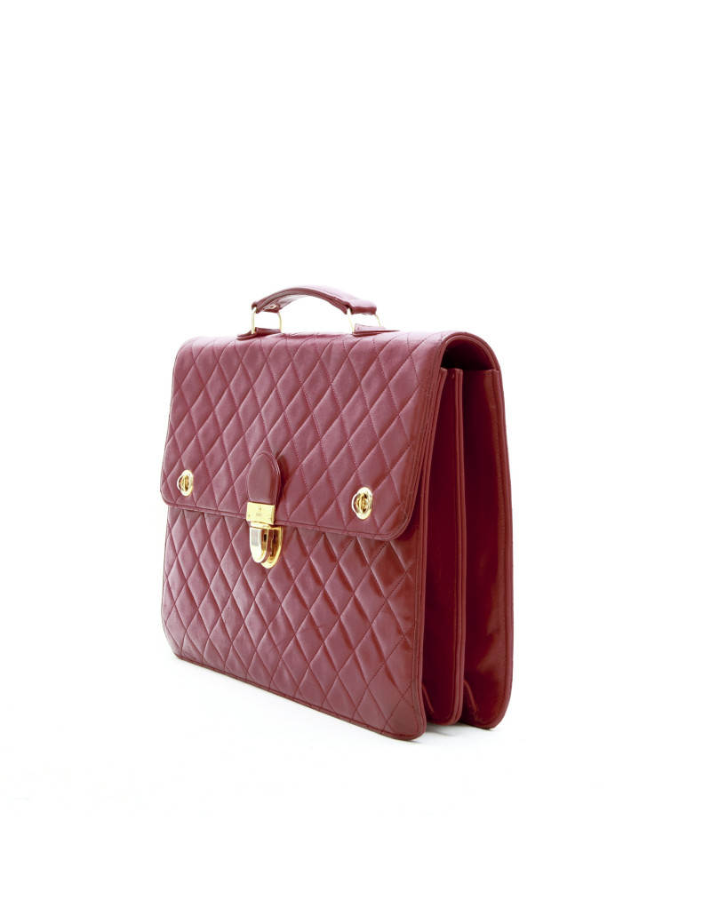 Cartable CHANEL cuir box rouge Vintage