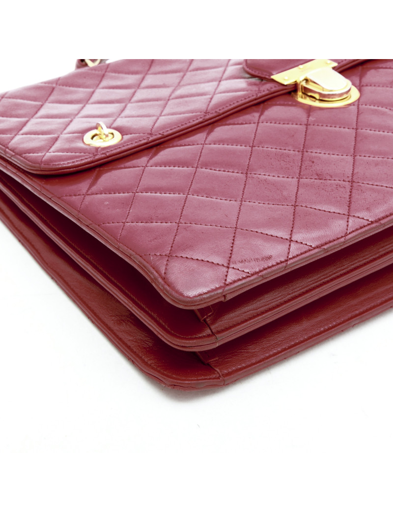 Cartable CHANEL cuir box rouge Vintage