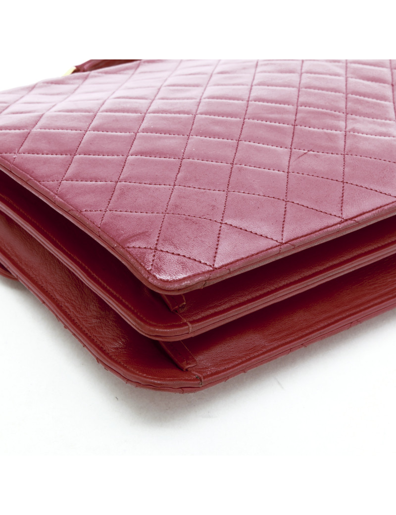 Cartable CHANEL cuir box rouge Vintage
