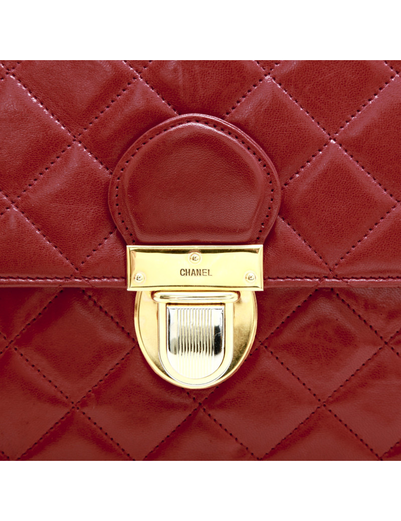 Cartable CHANEL cuir box rouge Vintage