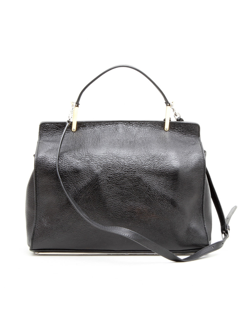 BALENCIAGA 'Le Dix' bag in shiny black grained leather and ostrich