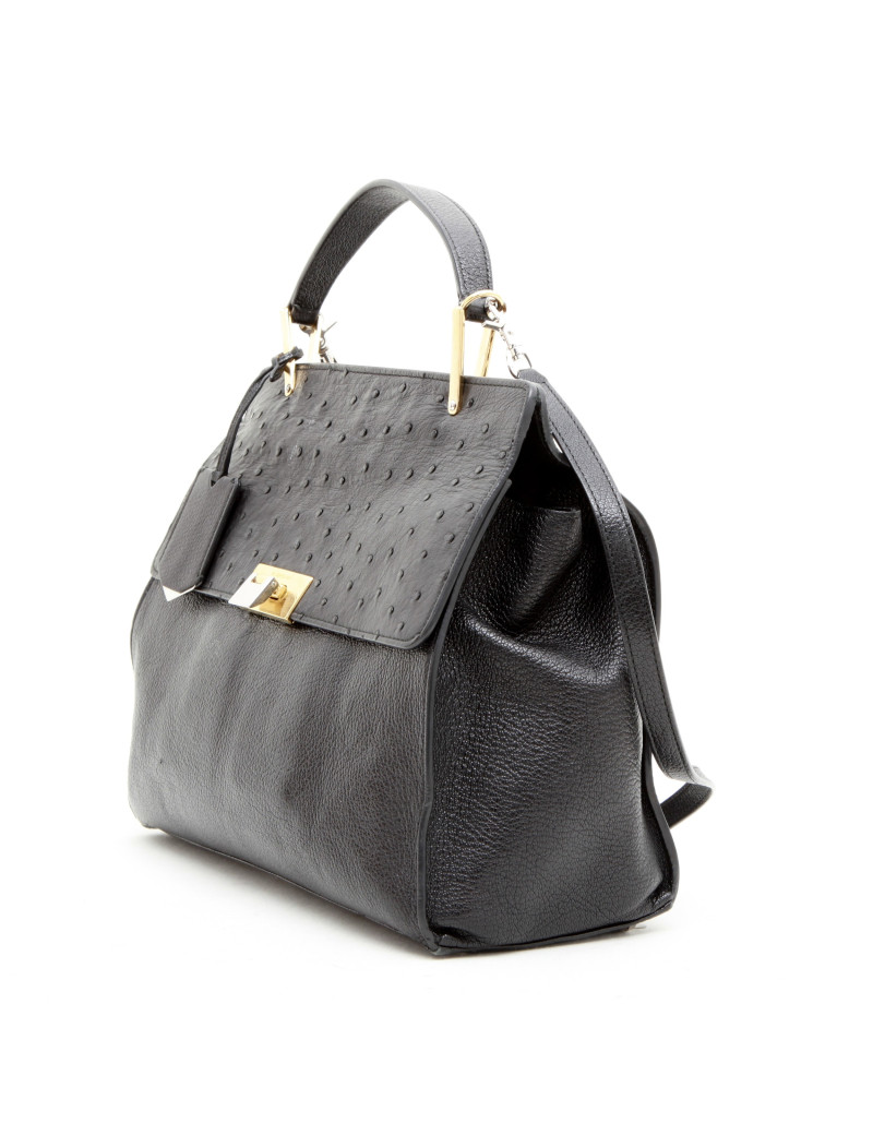 BALENCIAGA 'Le Dix' bag in shiny black grained leather and ostrich