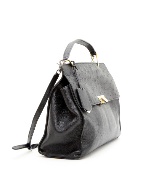 Sac BALENCIAGA cuir et autruche noir