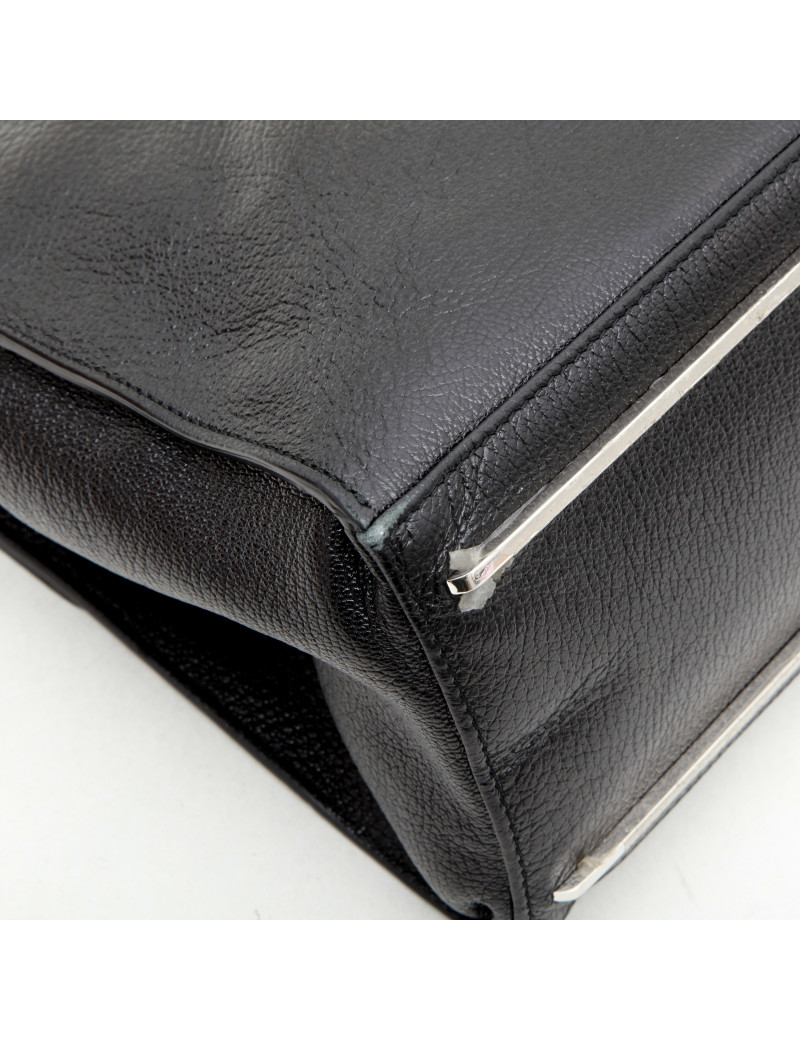 BALENCIAGA 'Le Dix' bag in shiny black grained leather and ostrich