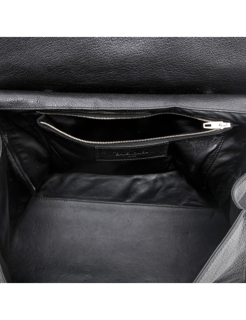 BALENCIAGA 'Le Dix' bag in shiny black grained leather and ostrich