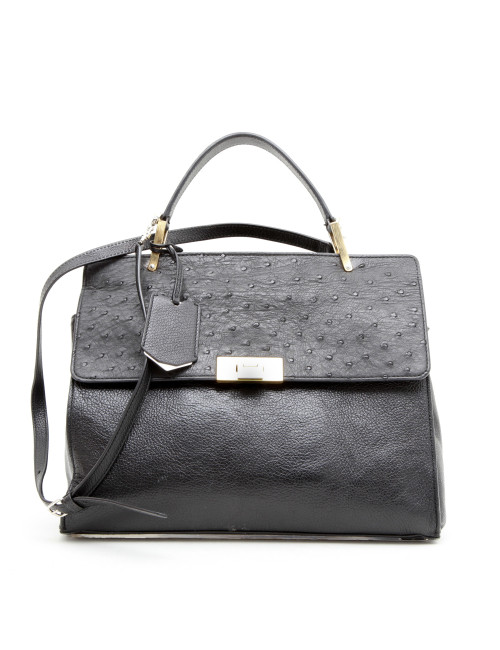 BALENCIAGA 'Le Dix' bag in shiny black grained leather and ostrich