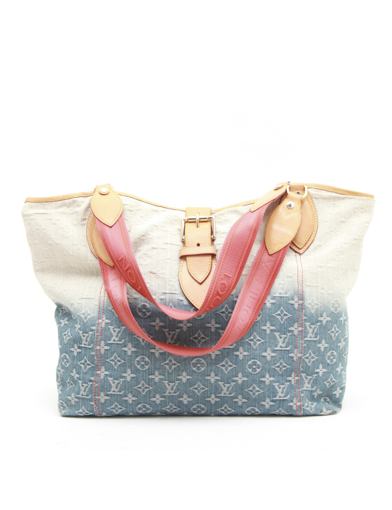 LOUIS VUITTON tote bag in two tone blue to beige monogram fabric