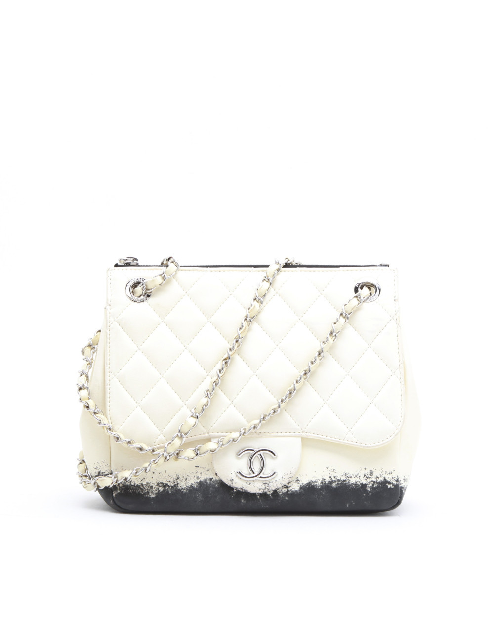 Sac CHANEL cuir d'agneau bicolore beige et noir