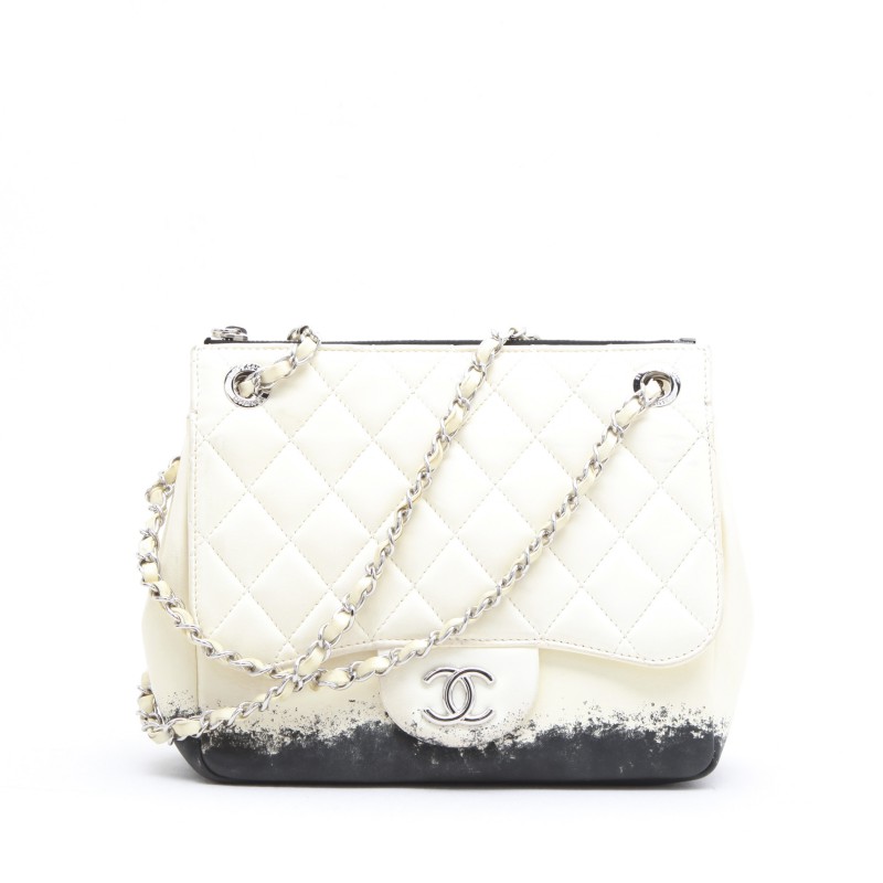 CHANEL bag in two tone beige and black lamb leather - VALOIS