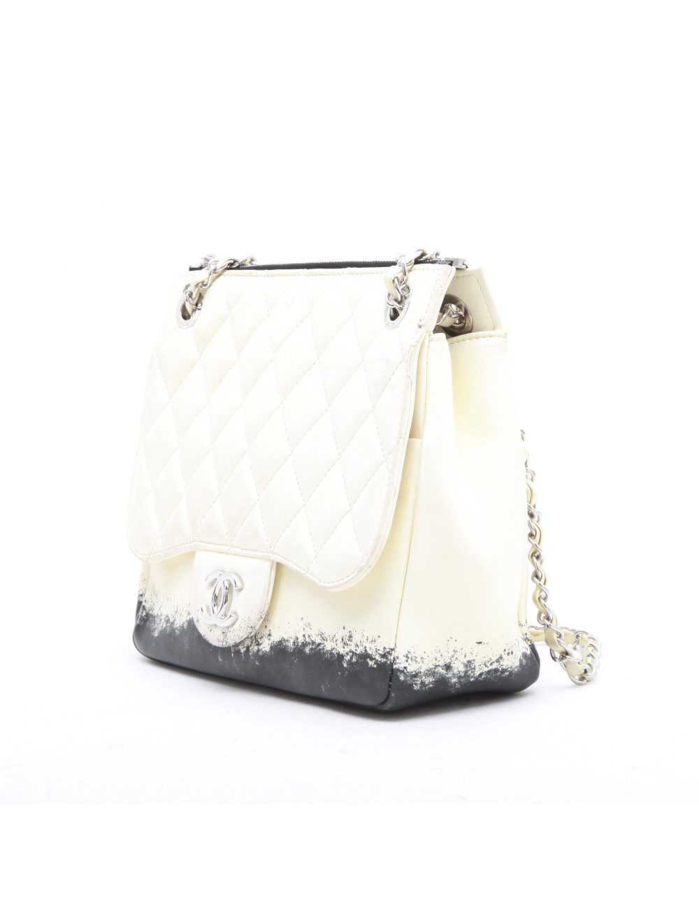 Sac CHANEL cuir d'agneau bicolore beige et noir