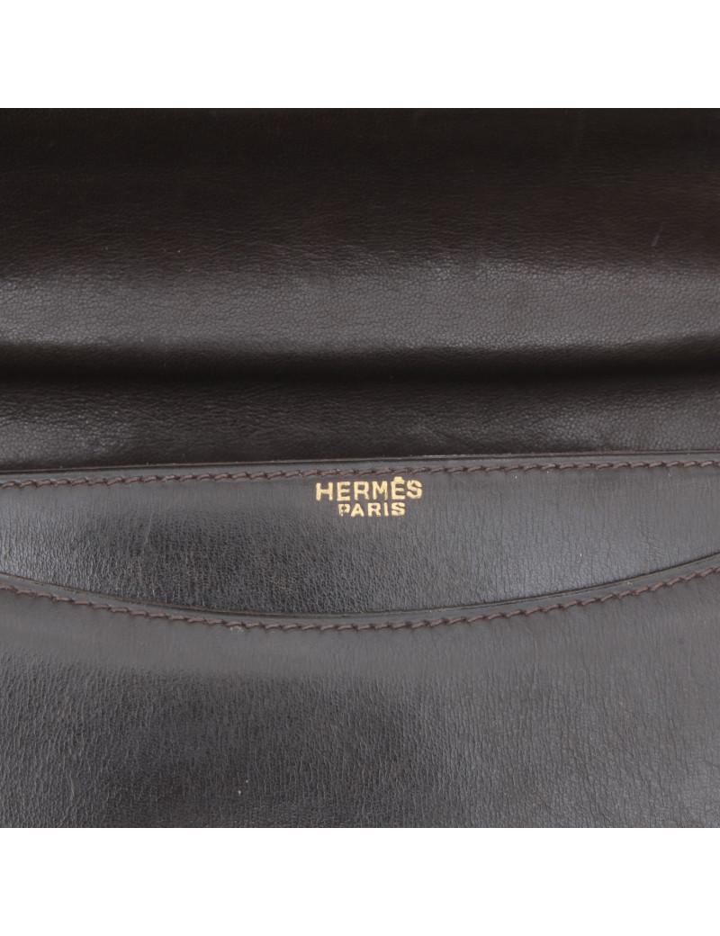 Sac Constance HERMES  double soufflets marron cuir box Vintage