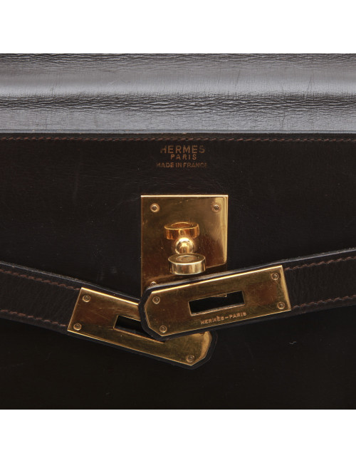 HERMES Kelly 32 in brown box leather with a strap