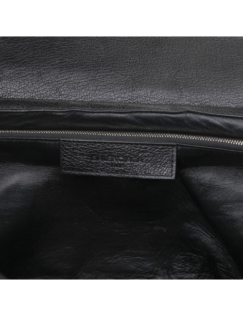 BALENCIAGA 'Le Dix' bag in shiny black grained leather and ostrich