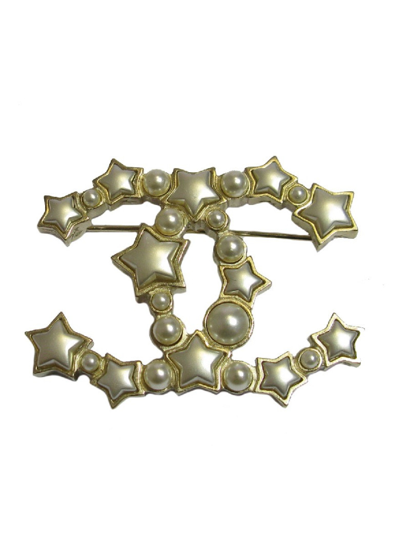 Broche Chanel dorée et nacrée