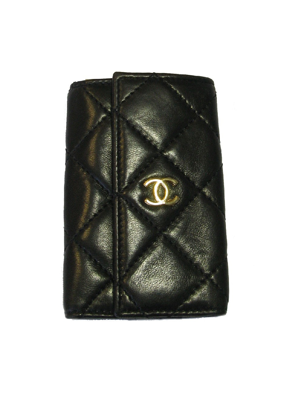 Porte clefs CHANEL cuir matelassé noir