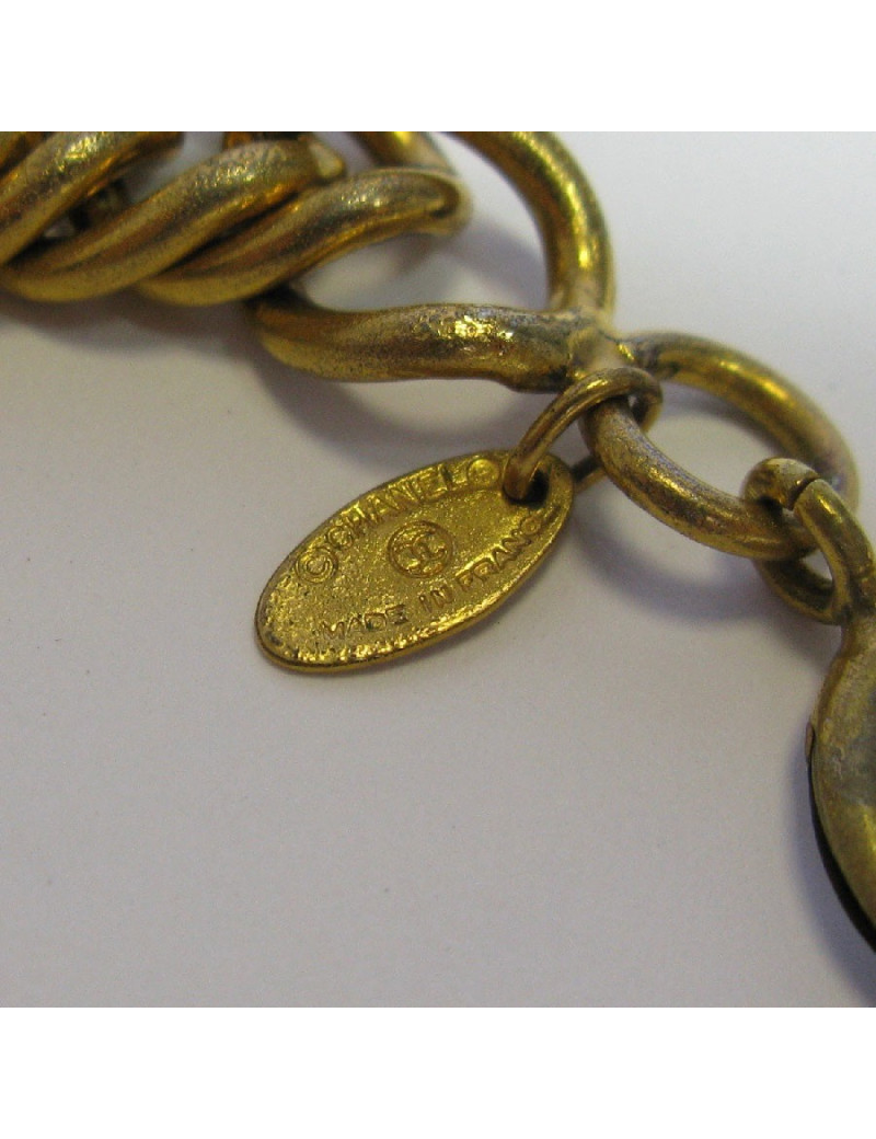 Collier CHANEL ras de cou vintage en métal doré