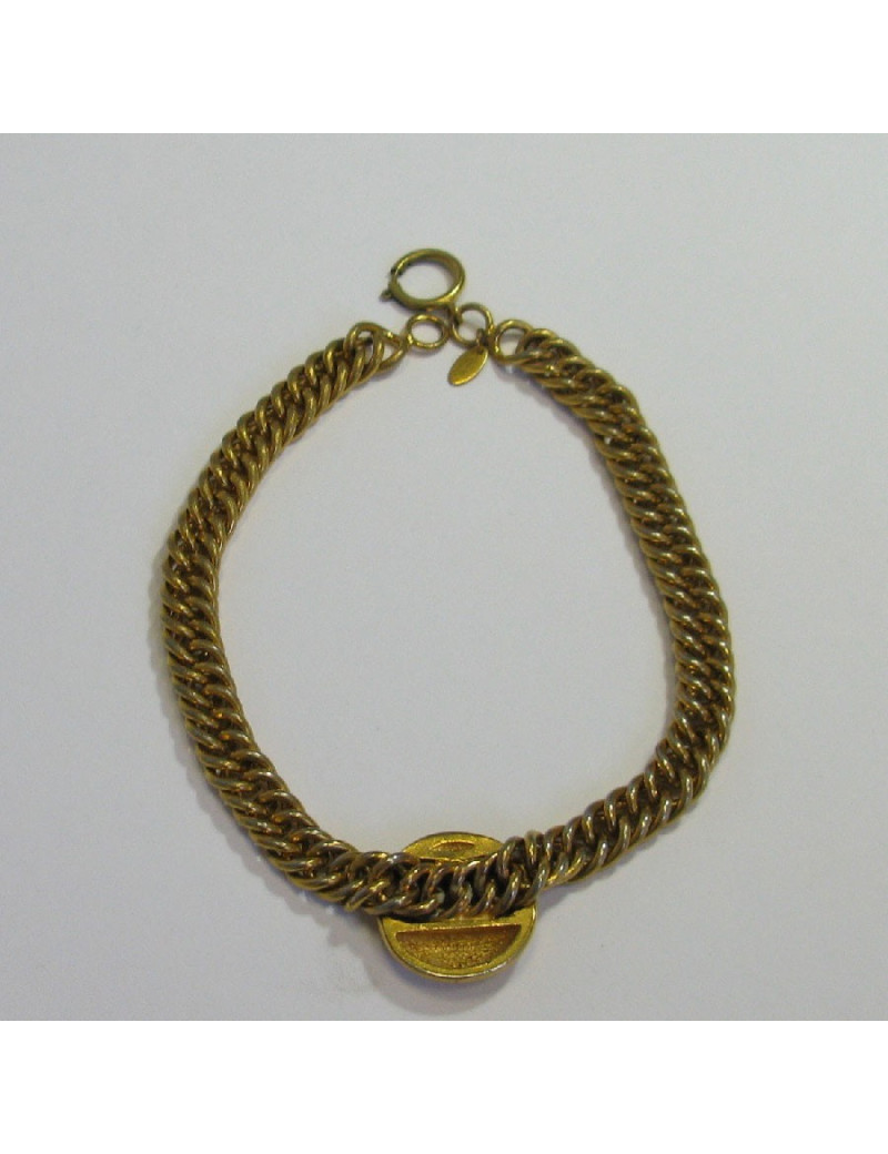 Collier CHANEL ras de cou vintage en métal doré