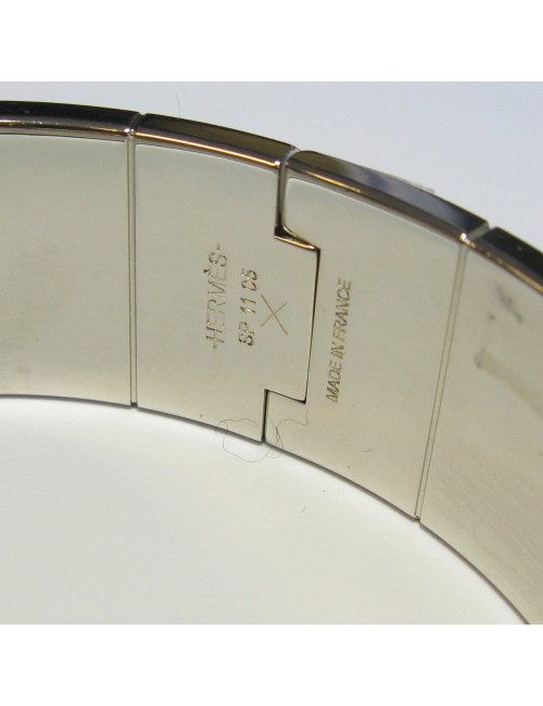 HERMES Large hinged cuff bracelet in palladium plated brass and purple enamel