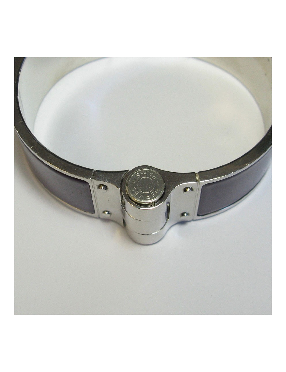 HERMES Large hinged cuff bracelet in palladium plated brass and purple enamel