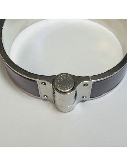 HERMES Large hinged cuff bracelet in palladium plated brass and purple enamel