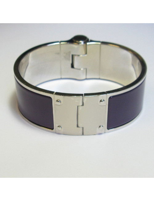 HERMES Large hinged cuff bracelet in palladium plated brass and purple enamel