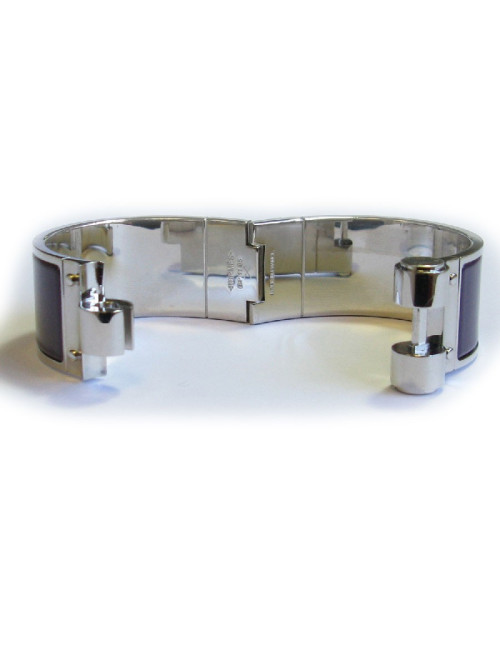 HERMES Large hinged cuff bracelet in palladium plated brass and purple enamel