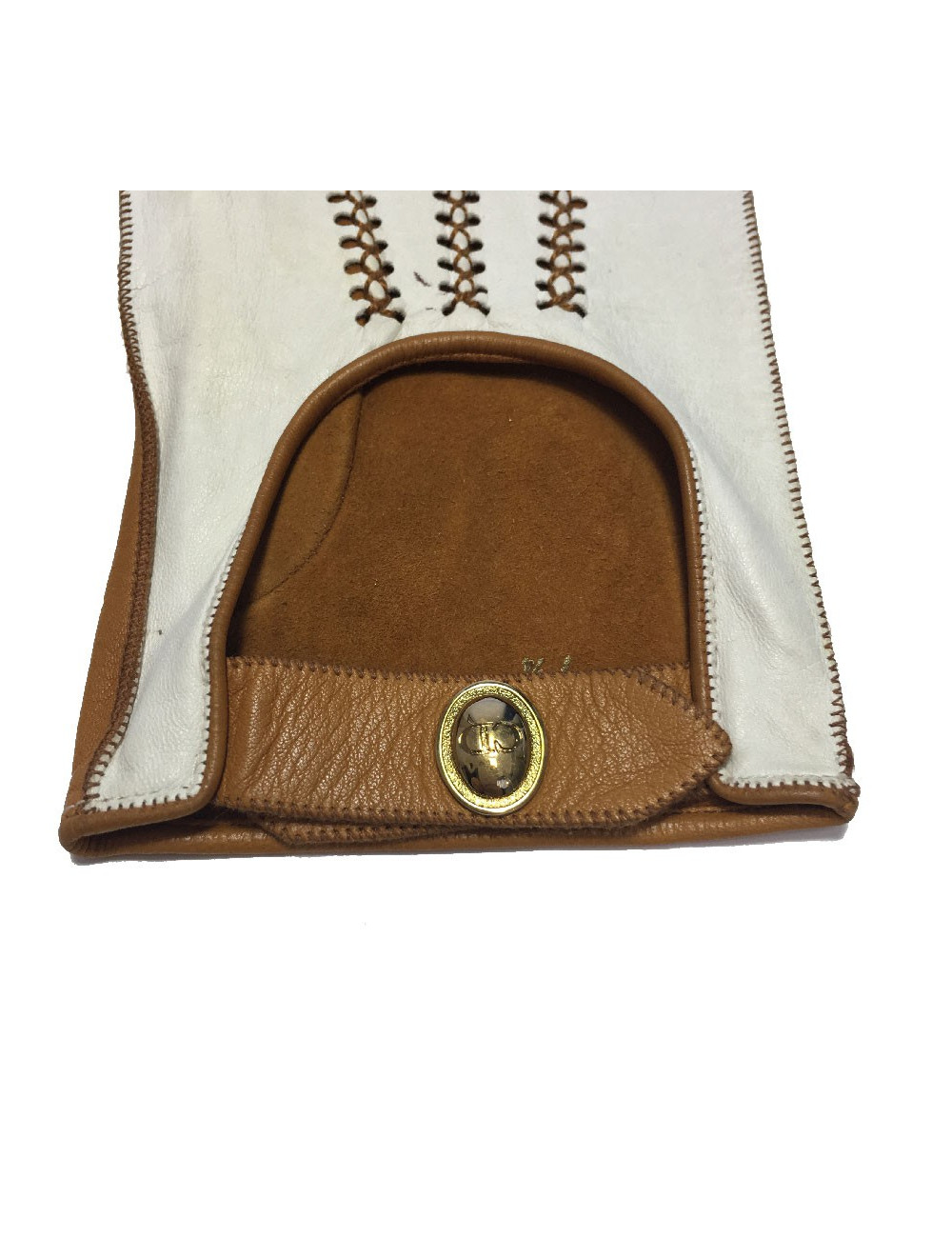 Gants CHRISTIAN DIOR bicolore cuir blanc et caramel