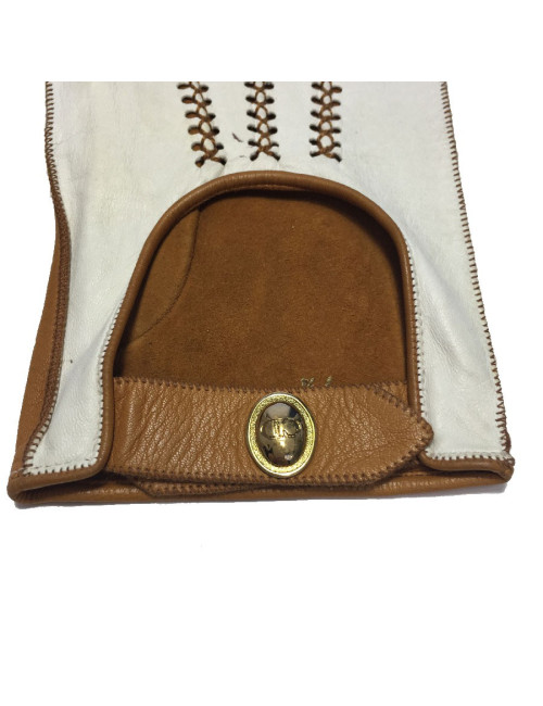 Gants CHRISTIAN DIOR bicolore cuir blanc et caramel