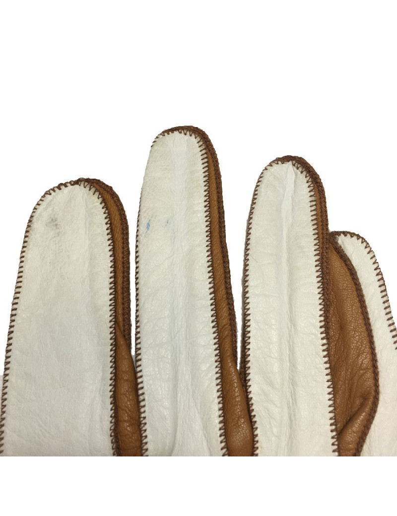 Gants CHRISTIAN DIOR bicolore cuir blanc et caramel