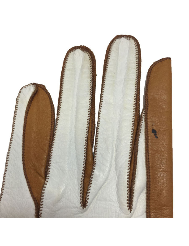 Gants CHRISTIAN DIOR bicolore cuir blanc et caramel