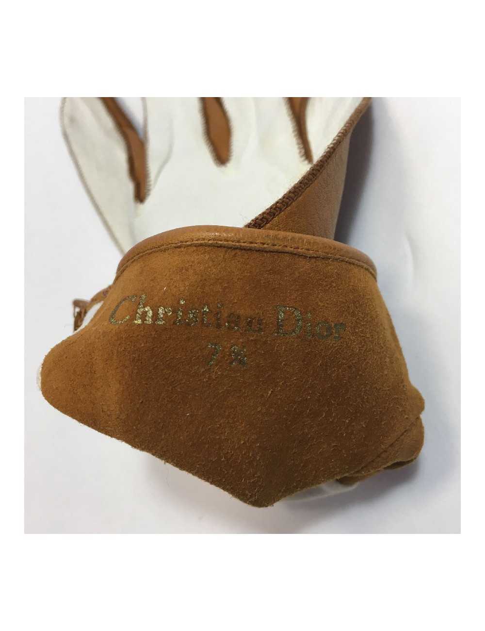 Gants CHRISTIAN DIOR bicolore cuir blanc et caramel