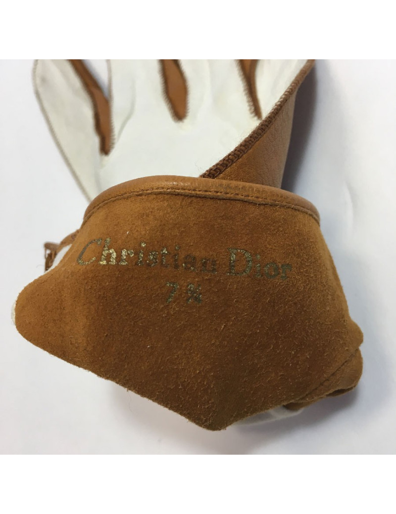 Gants CHRISTIAN DIOR bicolore cuir blanc et caramel