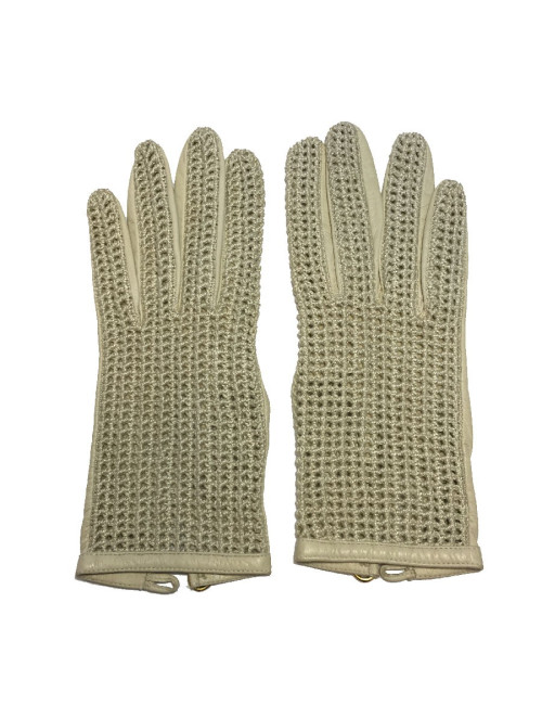 Gants CHANEL crème cuir et crochet