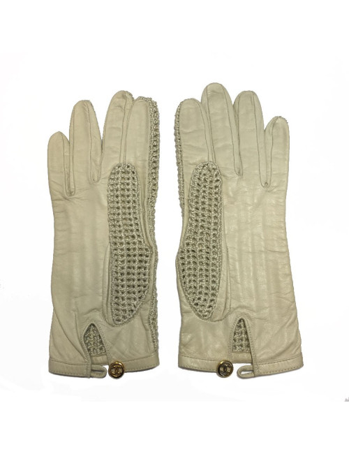 Gants CHANEL crème cuir et crochet