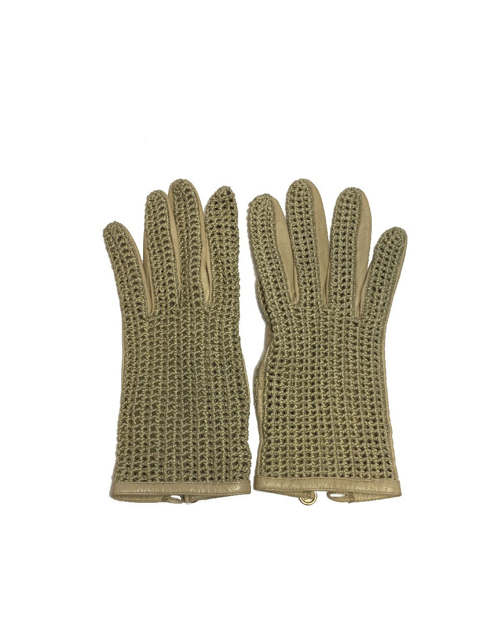 Gants CHANEL T7,5 en cuir et crochet beige