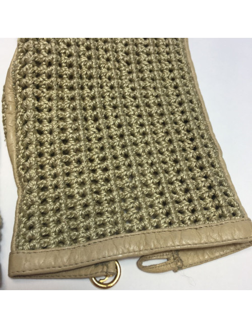 Gants CHANEL T7,5 en cuir et crochet beige
