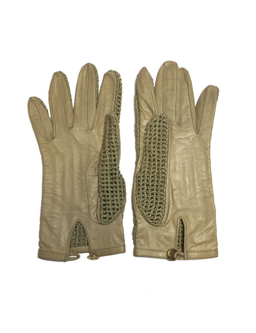 CHANEL gloves in beige kid leather and crochet size 7.5FR