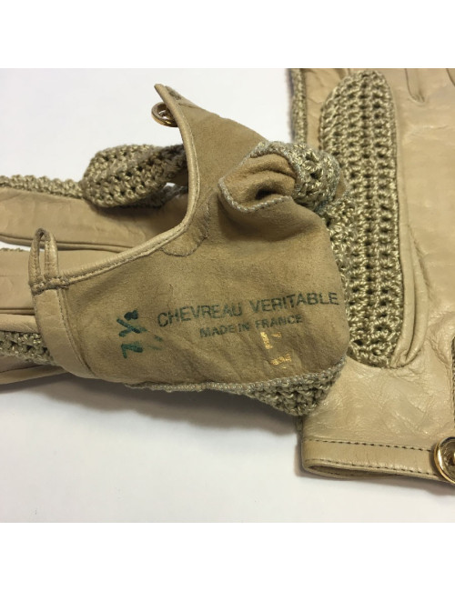 Gants CHANEL T7,5 en cuir et crochet beige
