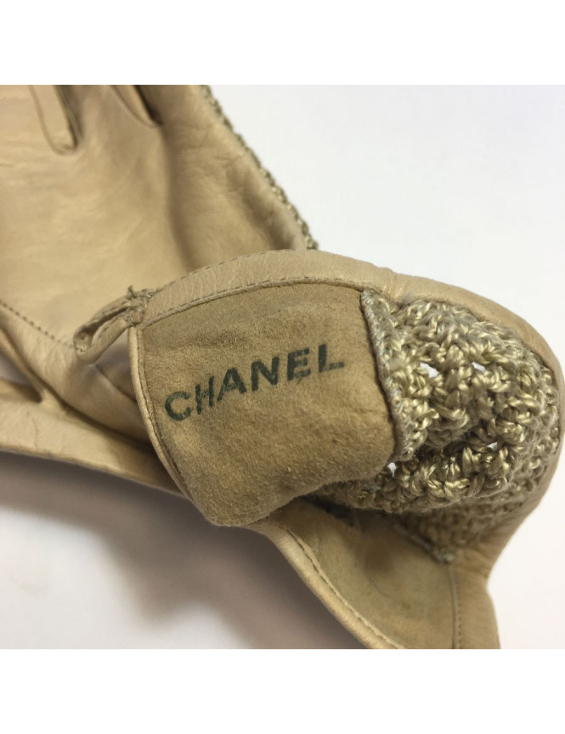 CHANEL gloves in beige kid leather and crochet size 7.5FR