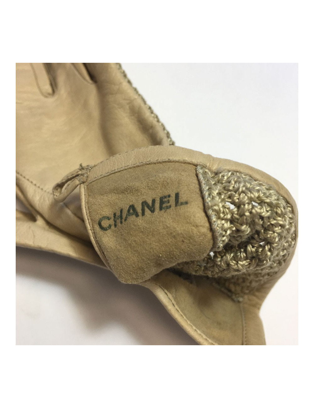 Gants CHANEL T7,5 en cuir et crochet beige