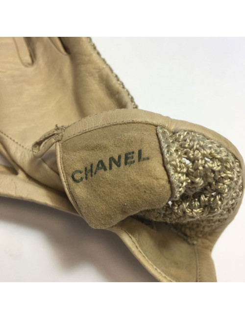 Gants CHANEL T7,5 en cuir et crochet beige