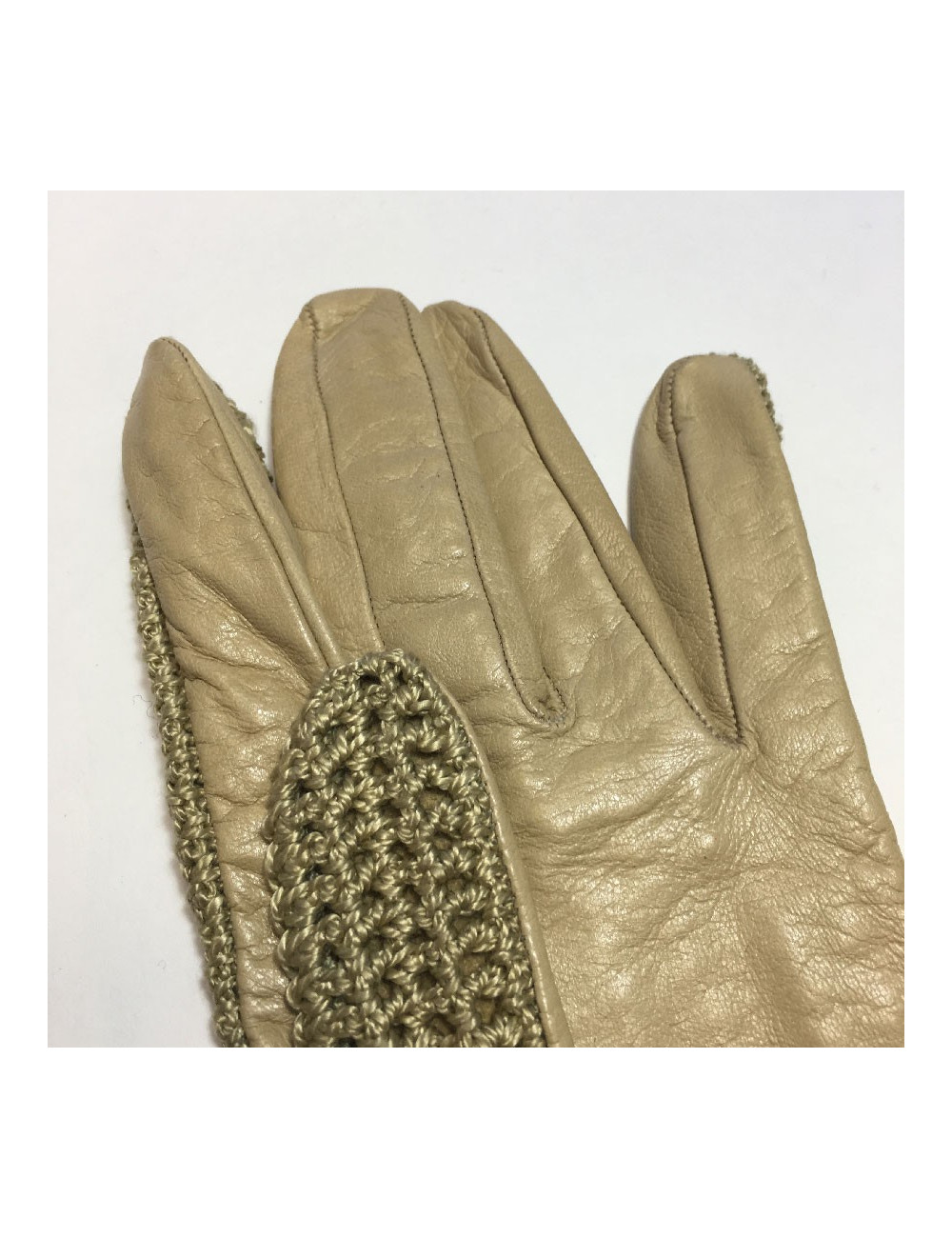 Gants CHANEL T7,5 en cuir et crochet beige