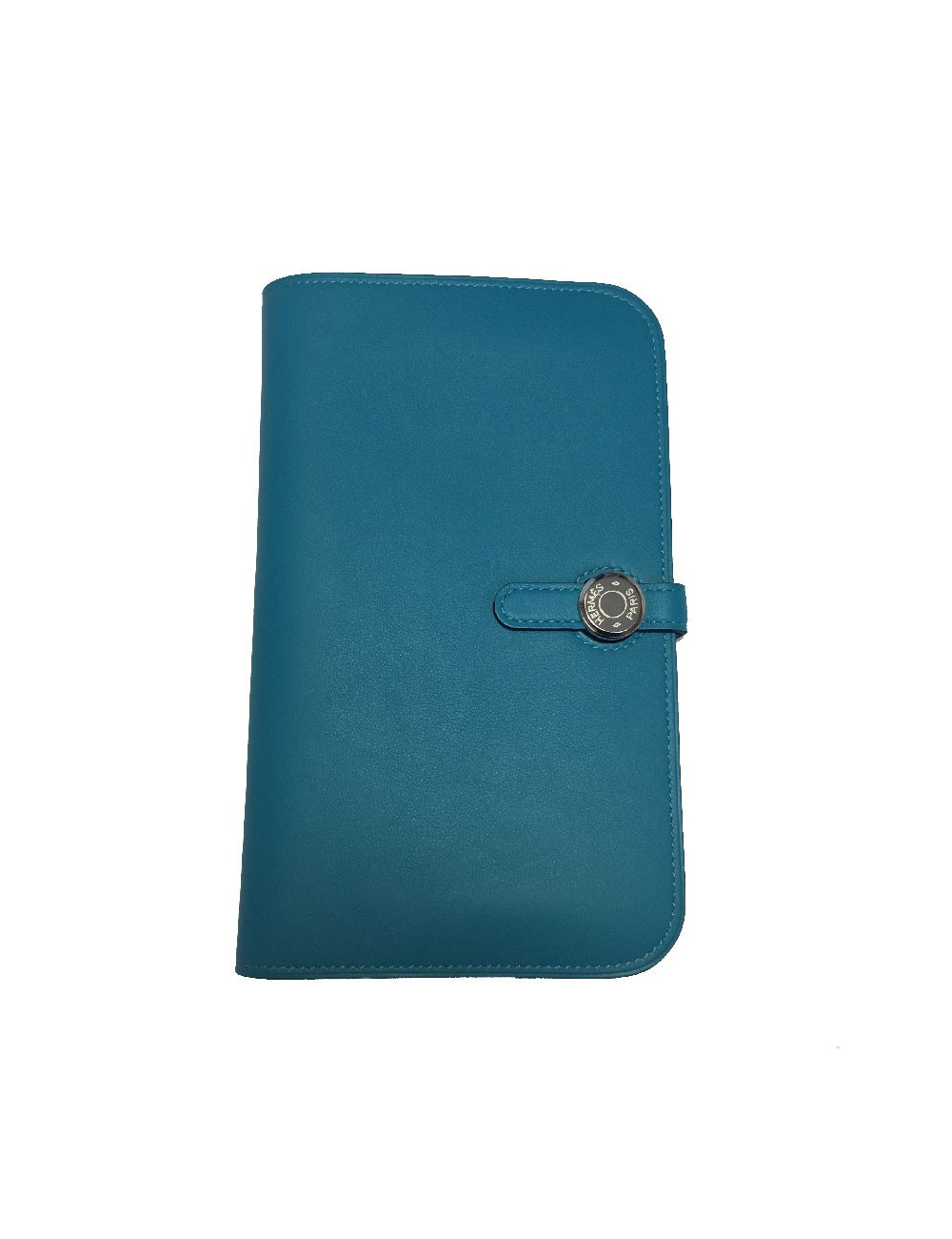 Portefeuille Dogon Duo HERMES grand modèle en veau swift turquoise