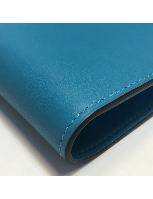 Portefeuille Dogon Duo HERMES grand modèle en veau swift turquoise